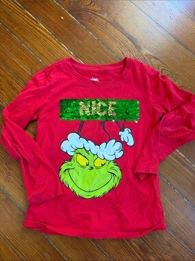 Kids Red Grinch 'Nice or Naughty' Sequin Long-Sleeve Top